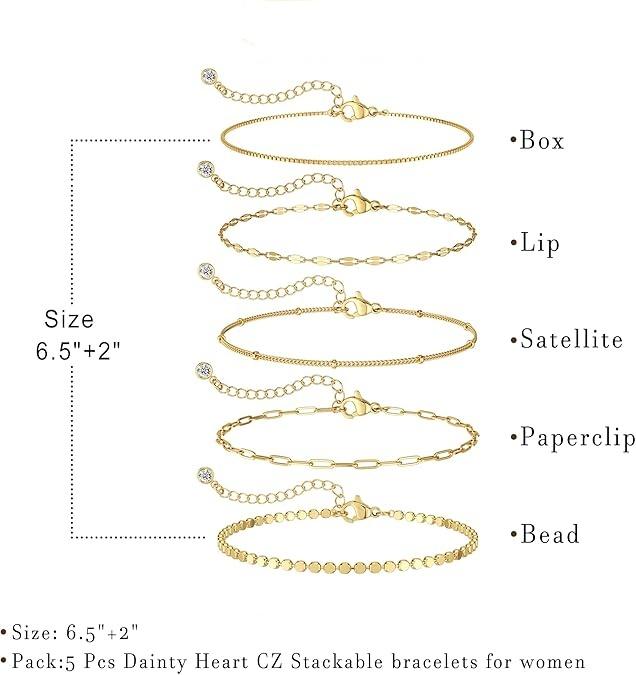 Tewiky Bracelets for Women Trendy, Dainty Bracelet Stack Beaded Chain Bracelet Set Thin Small Cute Paperclip Bracelets Fashion Waterproof Jewelry Gift Accessories for Women Rhinestone Decorated Bangle