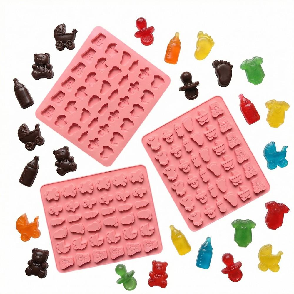3pcs Silicone Molds Set, 36-Hole DIY Chocolate Candy Cake Decorations, Bear Bottle Foot Shape, Perfect for Baking & Crafting