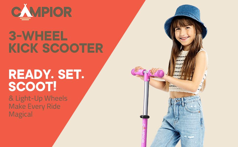 Pink Mini 3 Wheel Scooter for Kids – Lean-to-Steer with LED Light-Up Wheels, Adjustable Handlebar, Wide Anti-Slip Deck, Smooth PU Wheels, Rear Foot Brake – Toddler Scooter for Ages 2+