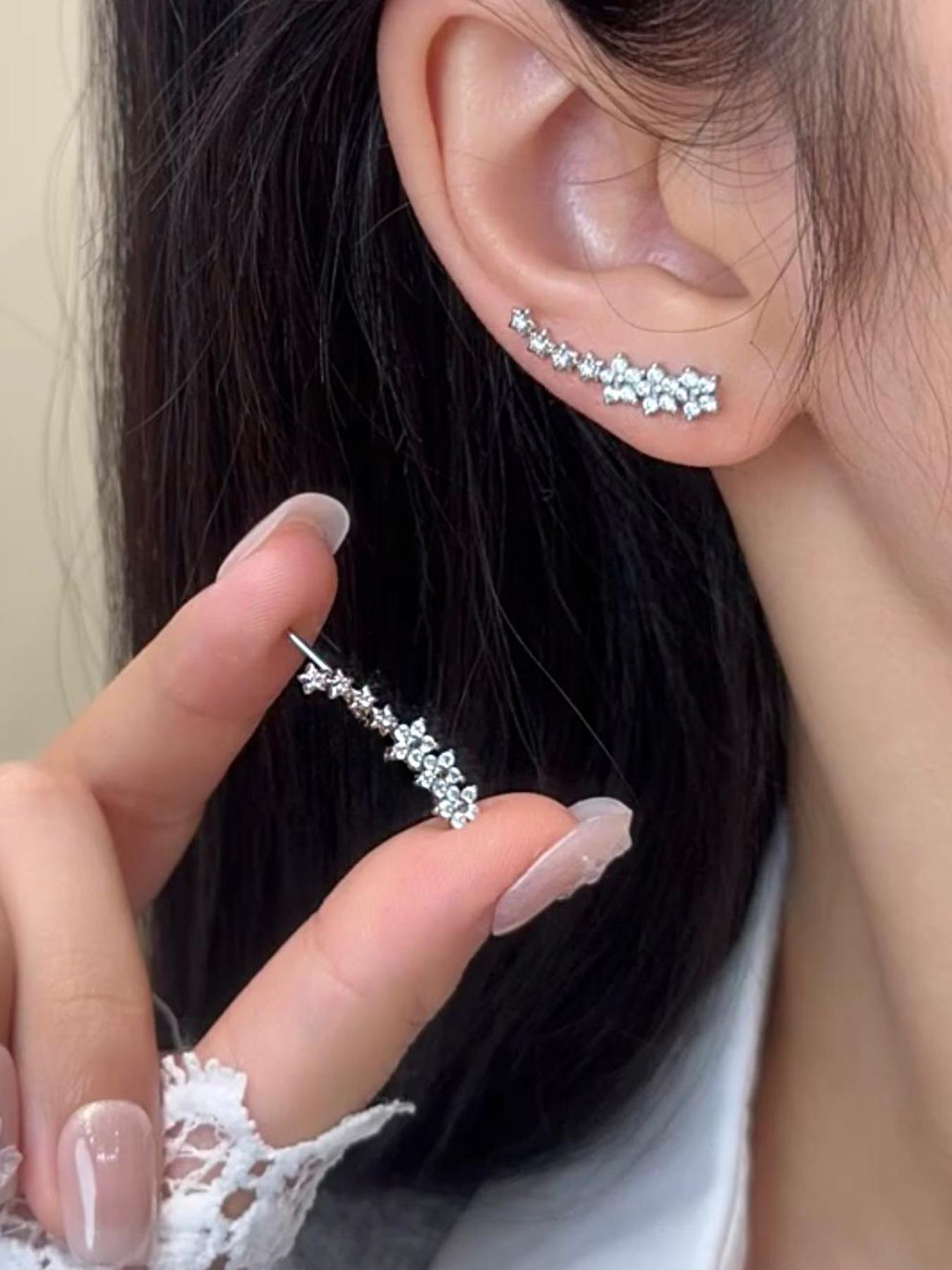 Elegant Starburst Earrings, Full Cz Rhinestone Sparkle, Caterpillar Design, Skin-Friendly, Lightweight, Perfect for Daily Wear, Office, Dates, Special Occasions