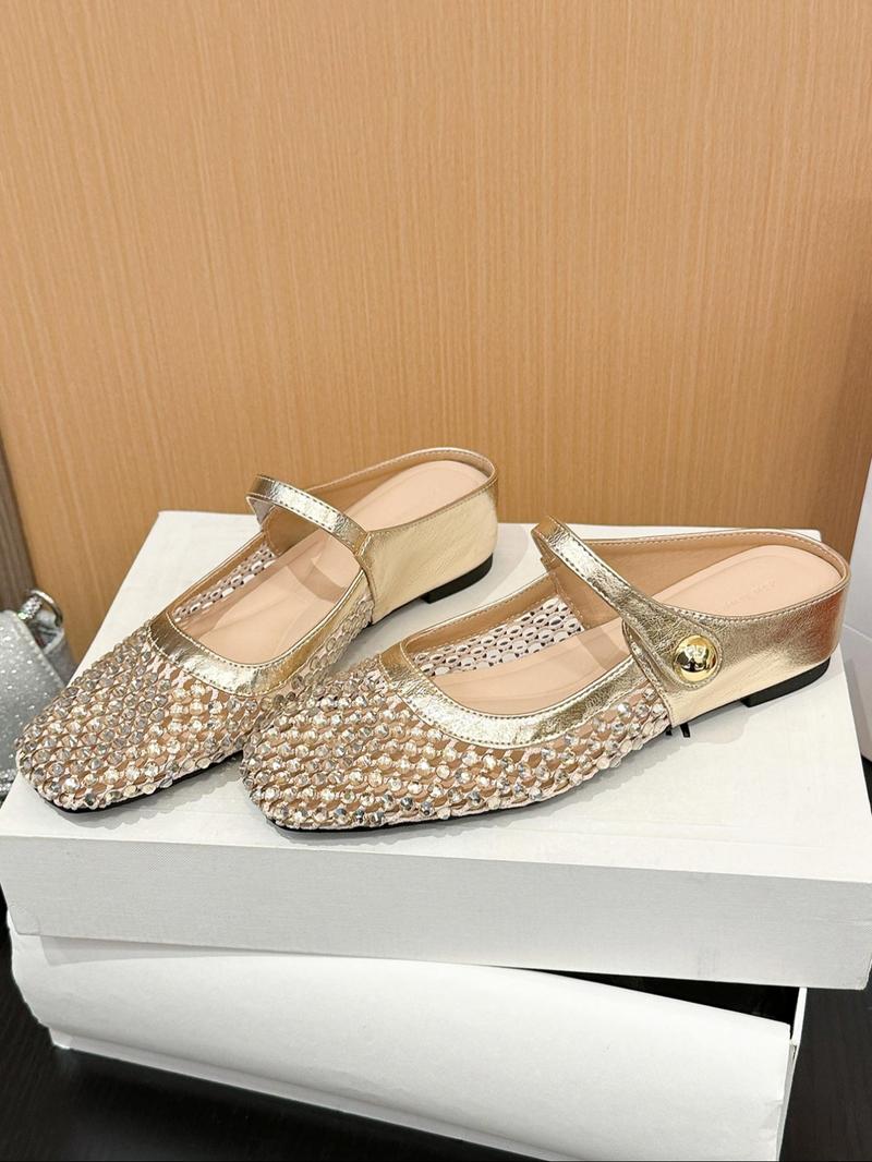 Sexy Hollow Out Mesh Draped Elevator Fairy Style Square Toe Strap Flat Shoes, Elegant Back Cutout, Spring & Fall, Medium Width