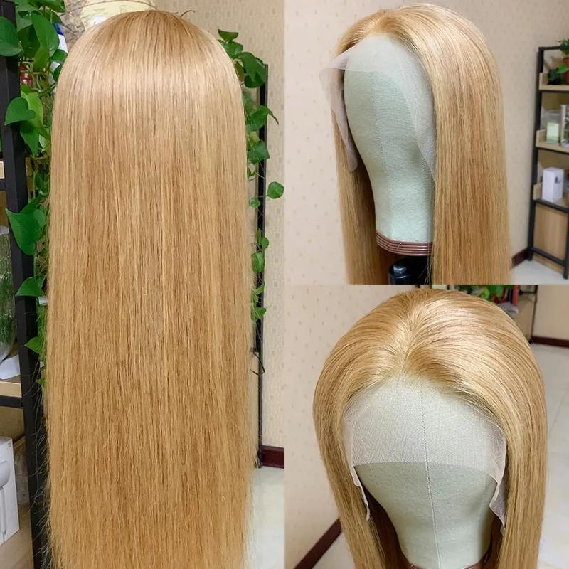 210% Density #27 Honey Blonde Straight Lace Front Wigs Pre plucked 13X6 HD Lace Frontal Human Hair Wigs For Women Natural Hairline