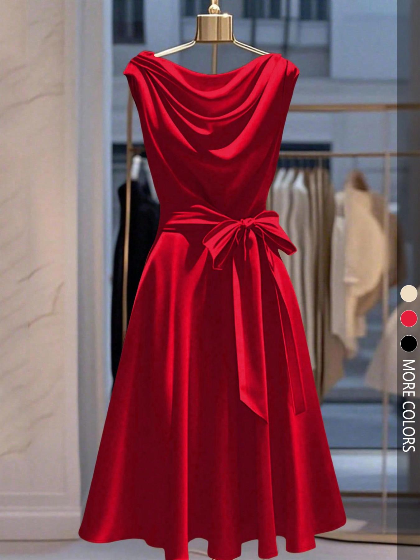 Women's Fashion Sleeveless Bow Neck Fitted Casual Dress, Perfect for Daily Commuting, Stylish and Comfortable, Ideal for Everyday Wear