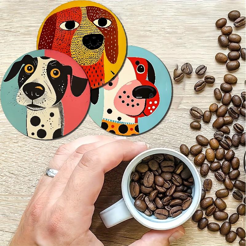 🐶 6PCS Spring Dalmatian Wood Coasters Set - 4x4 Inch Rustic Dog Print Drink Mats for Home Kitchen Bar - Heat Resistant Table Saver for Coffee Beer - Farmhouse Spring Decor