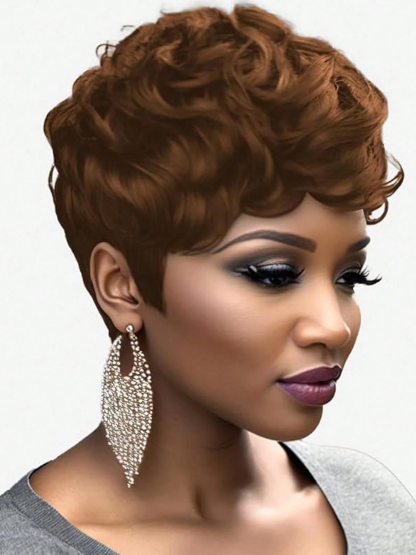 Short Pixie Wigs Short Black Curly Pixie Wigs Synthetic Hair Wigs Natural Wavy Black Burgundy grey Pixie Cut Wig Short Curly Layered Pixie Wig Stylist Friendly Wig