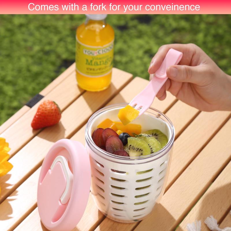 Portable Picnic Party Fruit Salad Storage Cup with Lids and Fork,20 Oz Fruit Storage Containers for Fridge with Removable Colander BPA-Free,Leak-Proof,Keep Fruits,Berry,Salad Fresh longer