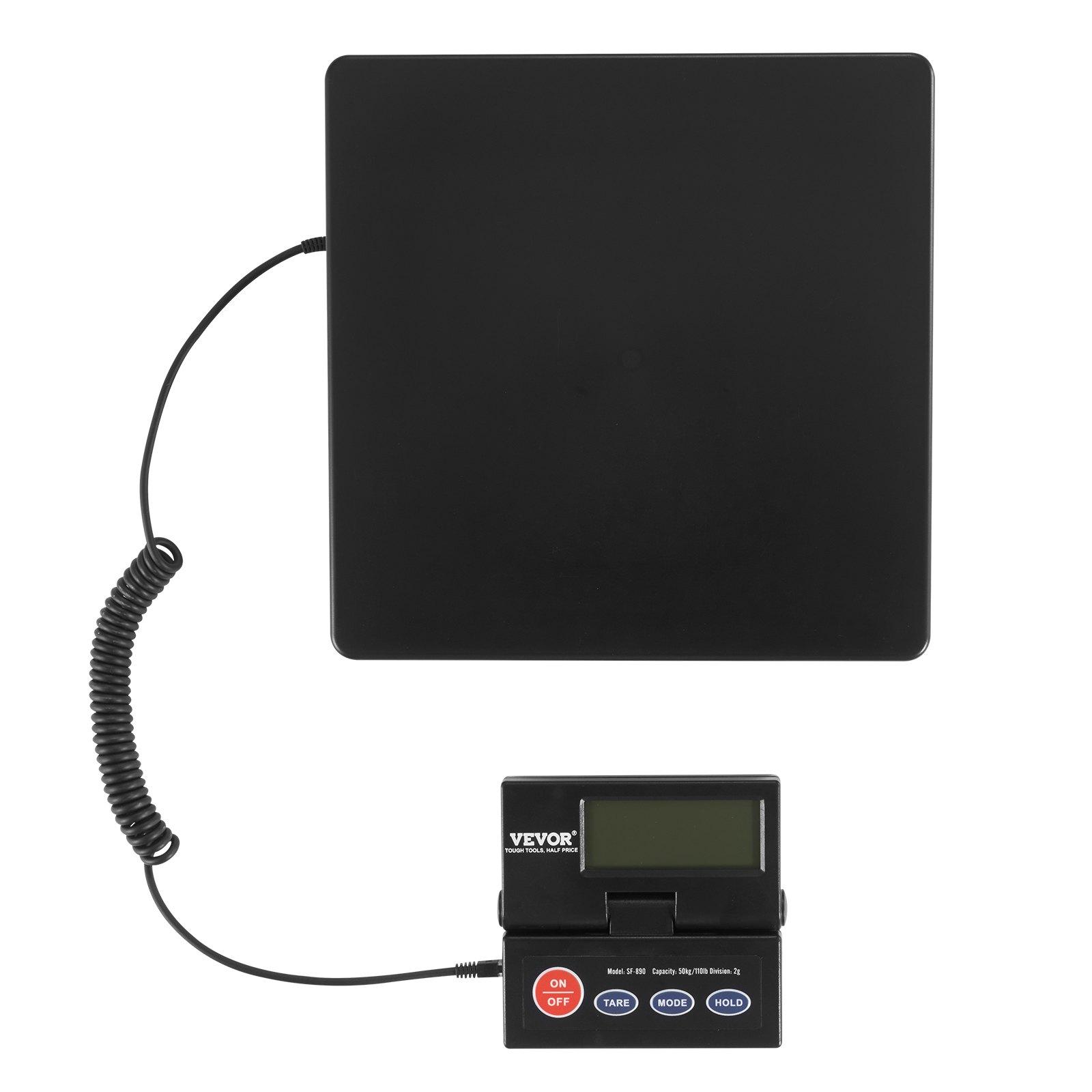 VEVOR Digital Shipping Scale, 110 lbsx 0.07 oz. Heavy Duty Postal Scale with Timer, Tare, Hold Function, 90 Foldable LCD Screen Package Scale for Laggage, Home, Post Office, AC/DC Powered, FCC Liste, Abs Plastic, Foldable Screen