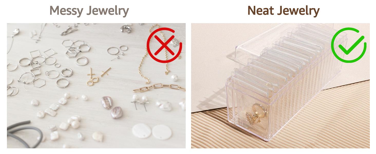 Aprilery Acrylic Jewelry Box Organizer, Clear Storage for 20 Portable Jewelry Bags, Travel Case for Earrings, Rings, Necklaces for Women