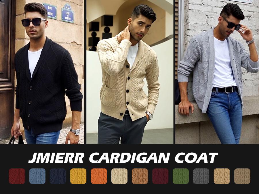 JMIERR Men's Casual Long Sleeve Shawl Collar Buttons Down Cable Knit Cardigan Sweater with Pockets