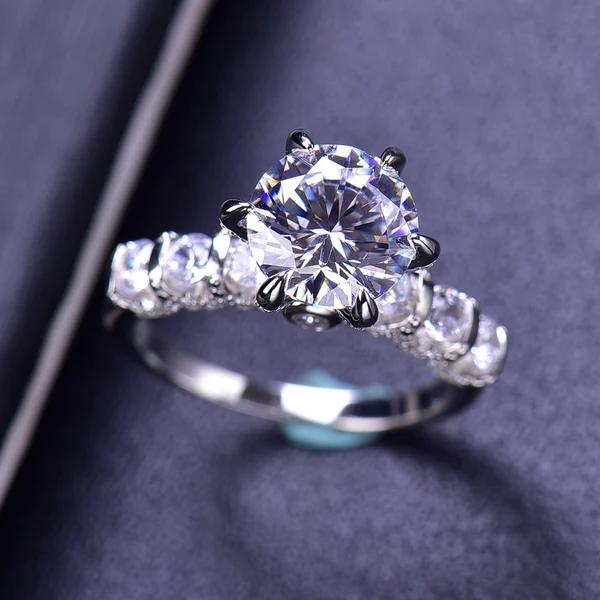 FINDURINGS 3CT S925 Round Cut Synthetic Moissanite Engagement Ring
