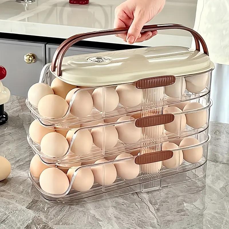 Three-Tier Egg Storage Rack, Automatic Rolling Egg Organizer, Large Capacity Space-Saving Egg Basket, Refrigerator Dedicated Egg Holder