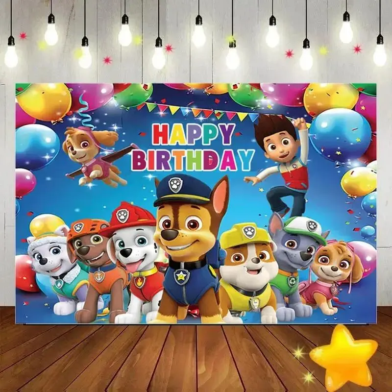 Paw Patrol Backdrop Decorations Party Supplies Children's Birthday Party Photography Background Baby Shower Banner Photo Studio