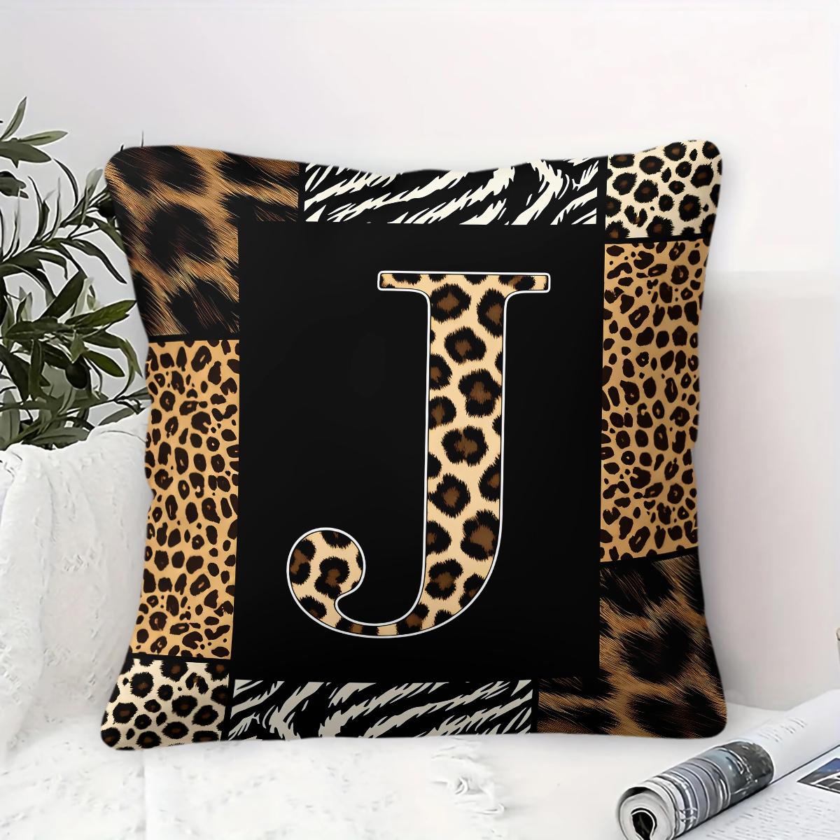 Boho Animal Print Letter Decorative Throw Pillow, Personalized Home Decor, All Season Use for Sofa Bay Window Cafe, With Pillow Insert, Ideal Housewarming Christmas Birthday Gift
