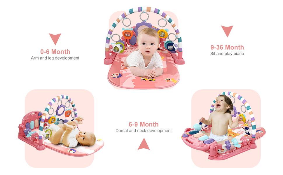 dearlomum Baby Play Mat Baby Gym with Piano Design 5 Sensory Toys Music Lights Blue Gift for Newborn Boys Girls - Infant