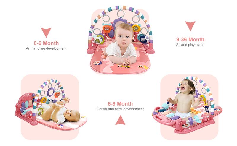 dearlomum Baby Play Mat Baby Gym with Piano Design 5 Sensory Toys Music Lights Blue Gift for Newborn Boys Girls - Infant