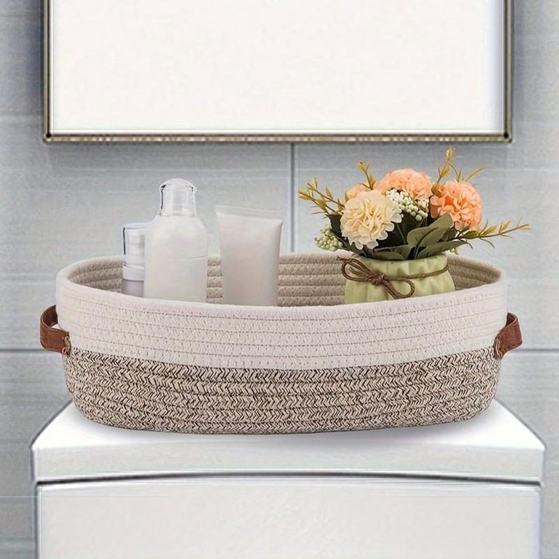 Boho Style Woven Storage Basket, Decorative Bathroom Organizer, Toiletries Basket, Multi-Purpose Household Essentials, Durable & Stylish Design