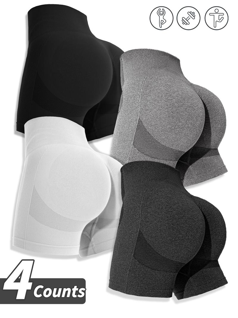 Women's Multicolor Solid High Waist Sports Gym Shorts, Spring Seamless High Stretch Comfortable Breathable Tummy Control Gym Workout Running Yoga Shorts, Ladies Sportswear Clothing, Summer Clothes Women