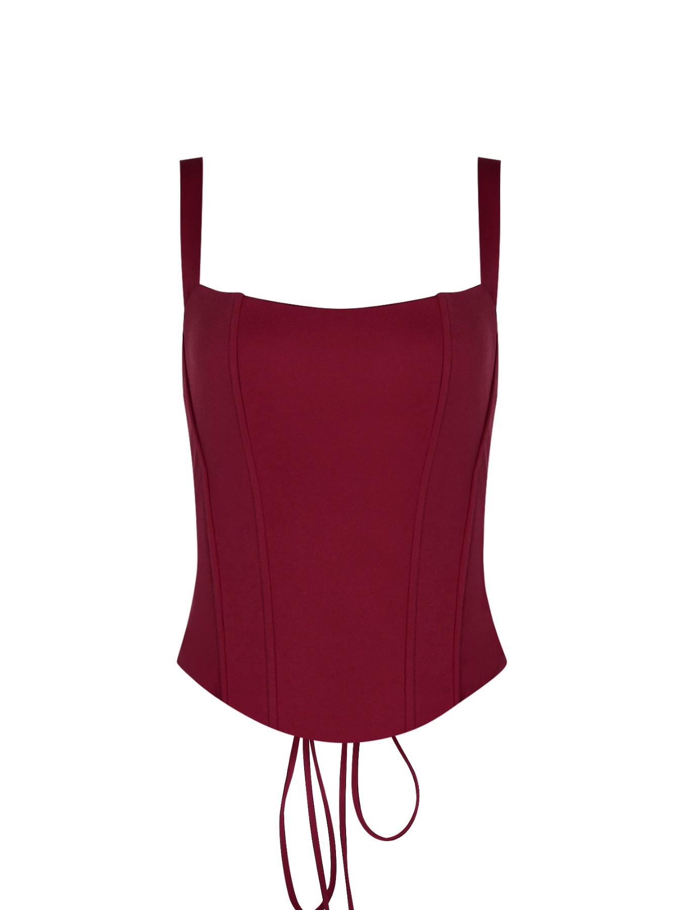 Drawstring Solid Boned Crop Top Women Double Layered Daily Sexy Tank Top Adjustable Corset Top
