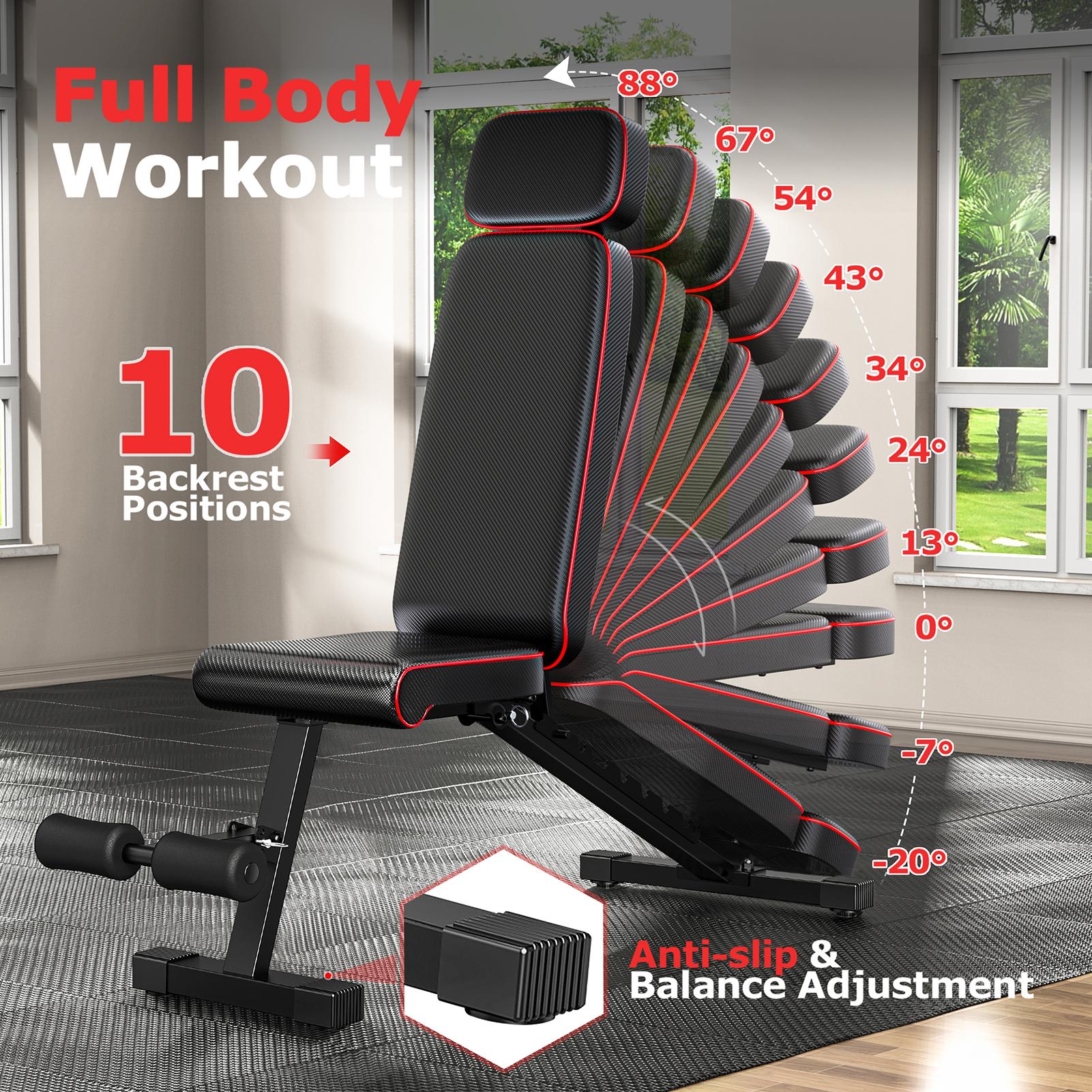 Adjustable Weight Bench with Leg Extension and Preacher Pad- Workout Bench Press for Home Gym, Foldable Incline Decline Sit up Exercise Bench for Full Body Strength Training