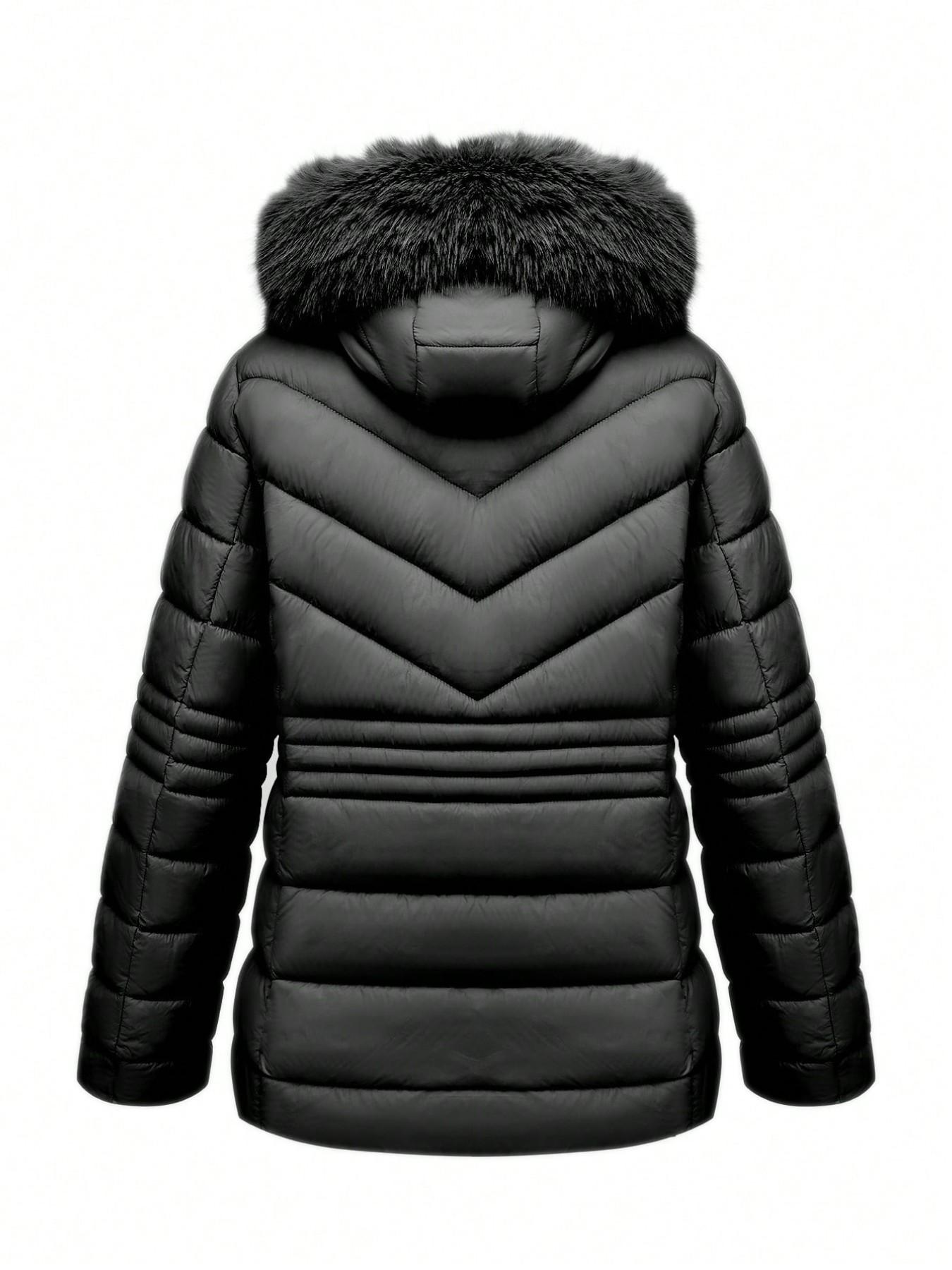 Women's Plus Size Winter Comfortable Cotton Jacket, Commuter Simple Fall & Winter Mid-Length Hooded Warm Coat, Long Sleeve Fitted Style Outerwear