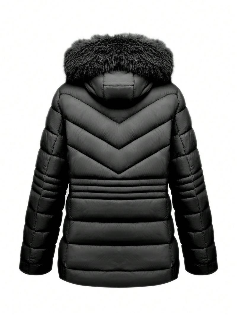 Women's Plus Size Winter Comfortable Cotton Jacket, Commuter Simple Fall & Winter Mid-Length Hooded Warm Coat, Long Sleeve Fitted Style