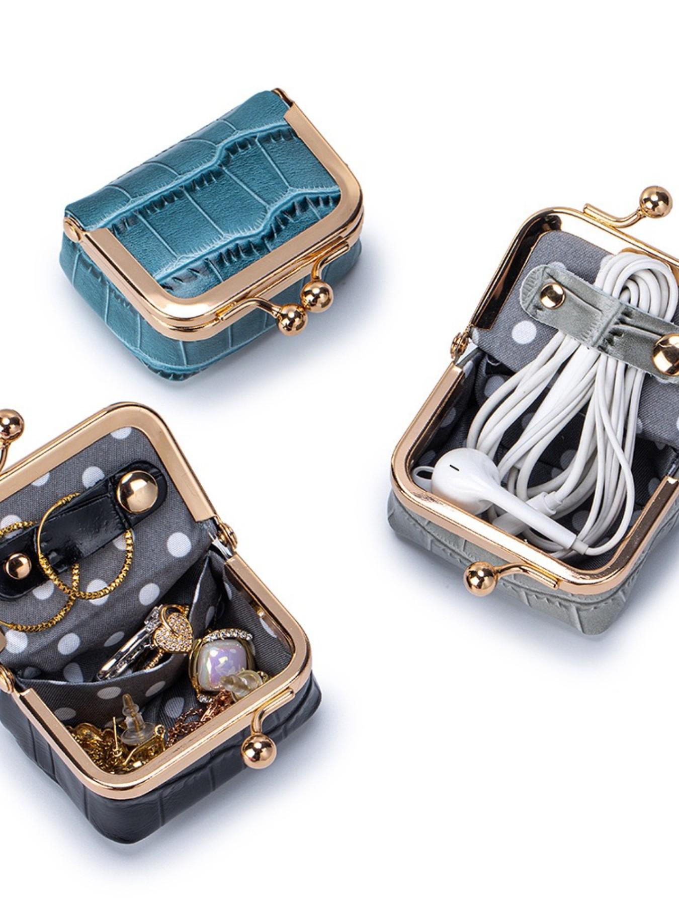 Mini Alligator Pattern Lock，top-grain leather  Jewelry Box, Multi-Functional Portable Coin Purse/earphone Storage Bag, Retro Cute Design