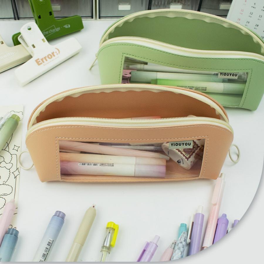 New Shell Transparent Pen Bag, Unisex Japanese Style, Large Capacity, High Aesthetic, Simple Design, Slight Color Difference