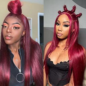 Tuneful 180% Density 99j Burgundy HD Transparent Lace Frontal Wigs Hair 99J 13x6 Straight Hair Wig Wine Red Colored Hair Wig 99j Wig for Black Women