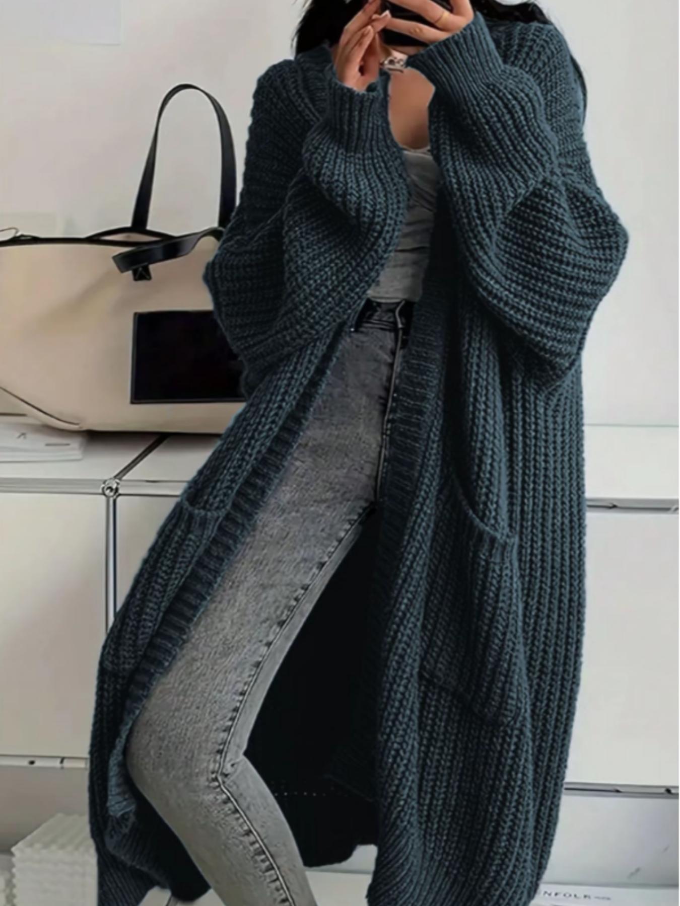 2026 Elegant Long Over Knee Sweater Cardigan For Women, Fall Winter New Casual Loose Thick Knit Coat, Trendy Fashion Outerwear, Knitted Cardigan Tops