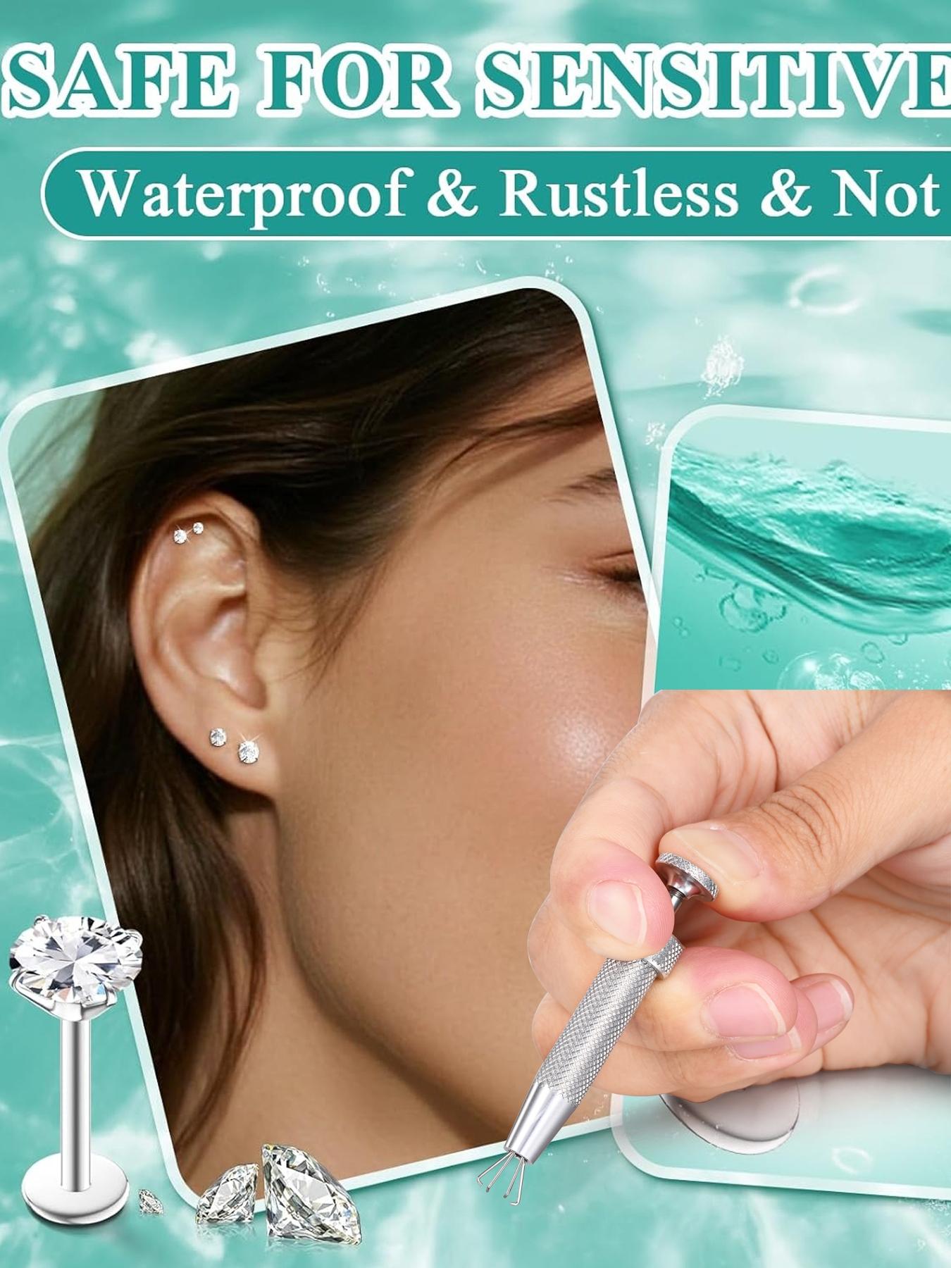 Hypoallergenic 18g Flat Back Stud Earrings Set, Body Jewelry, Surgical Steel Internal Thread Design for Tragus Helix Cartilage Conch Nose Piercings Hypoallergenic 18g Flat Back Stud Earrings Set, Body Jewelry, Surgical Steel Internal Thread Design for Tragus Helix Cartilage Conch Nose Piercings