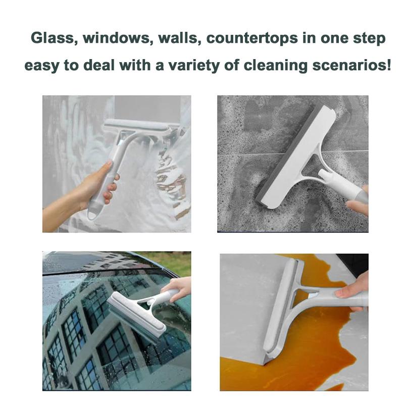 3-in-1 Glass Cleaner  Scraper + squeegee + scrubber + spray in one design, easy to deal with home windows, mirrors and car windscreen cleaning!Efficient cleaning, one scrape and you're clean!