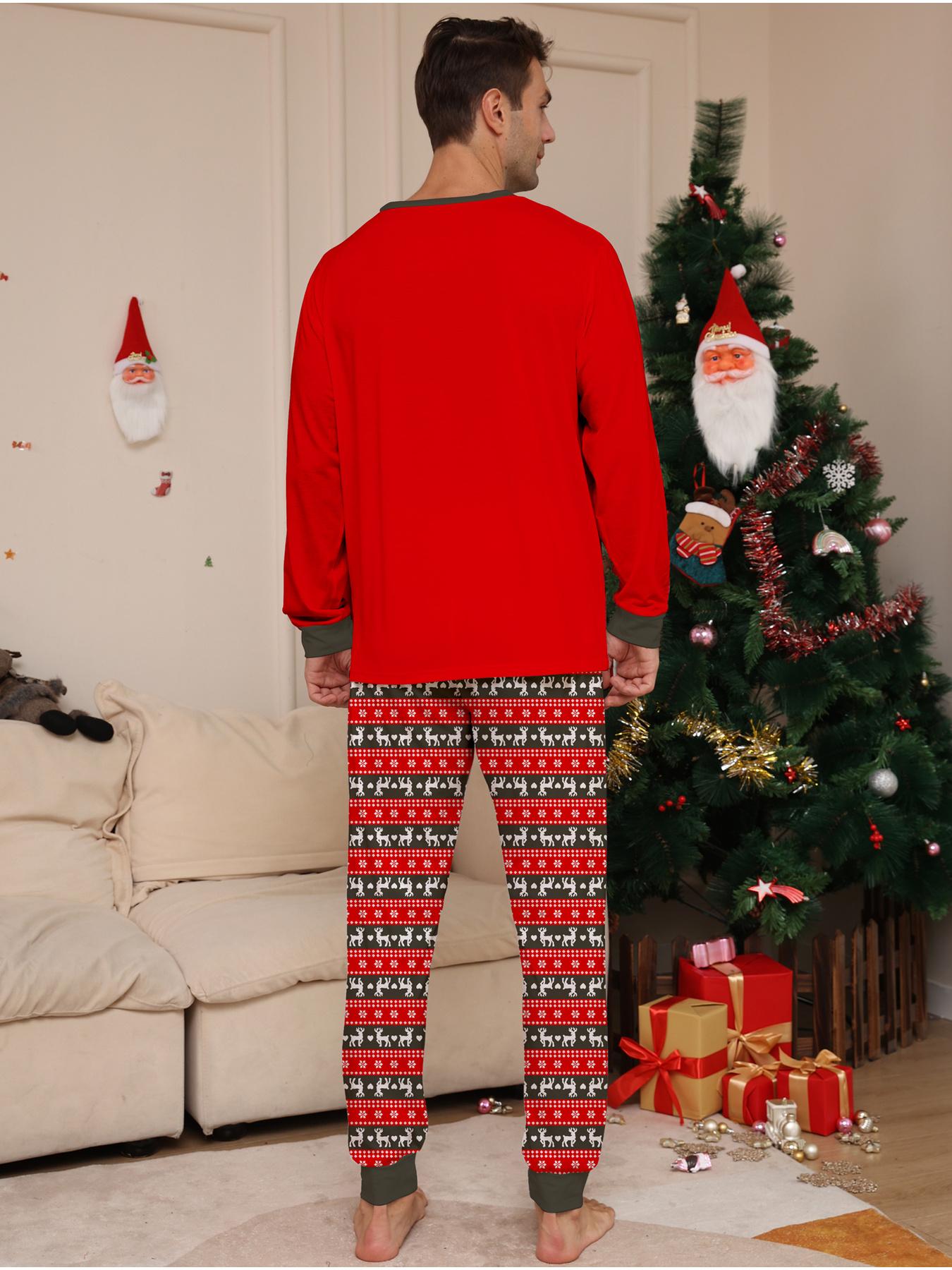 Christmas Elk Family Matching Pajamas Set 4 Pcs, Long Sleeve Red Xmas Printed Soft Warm Loungewear, Holiday Family Sleepwear for Men Women Kids, Christmas Gift Outfit