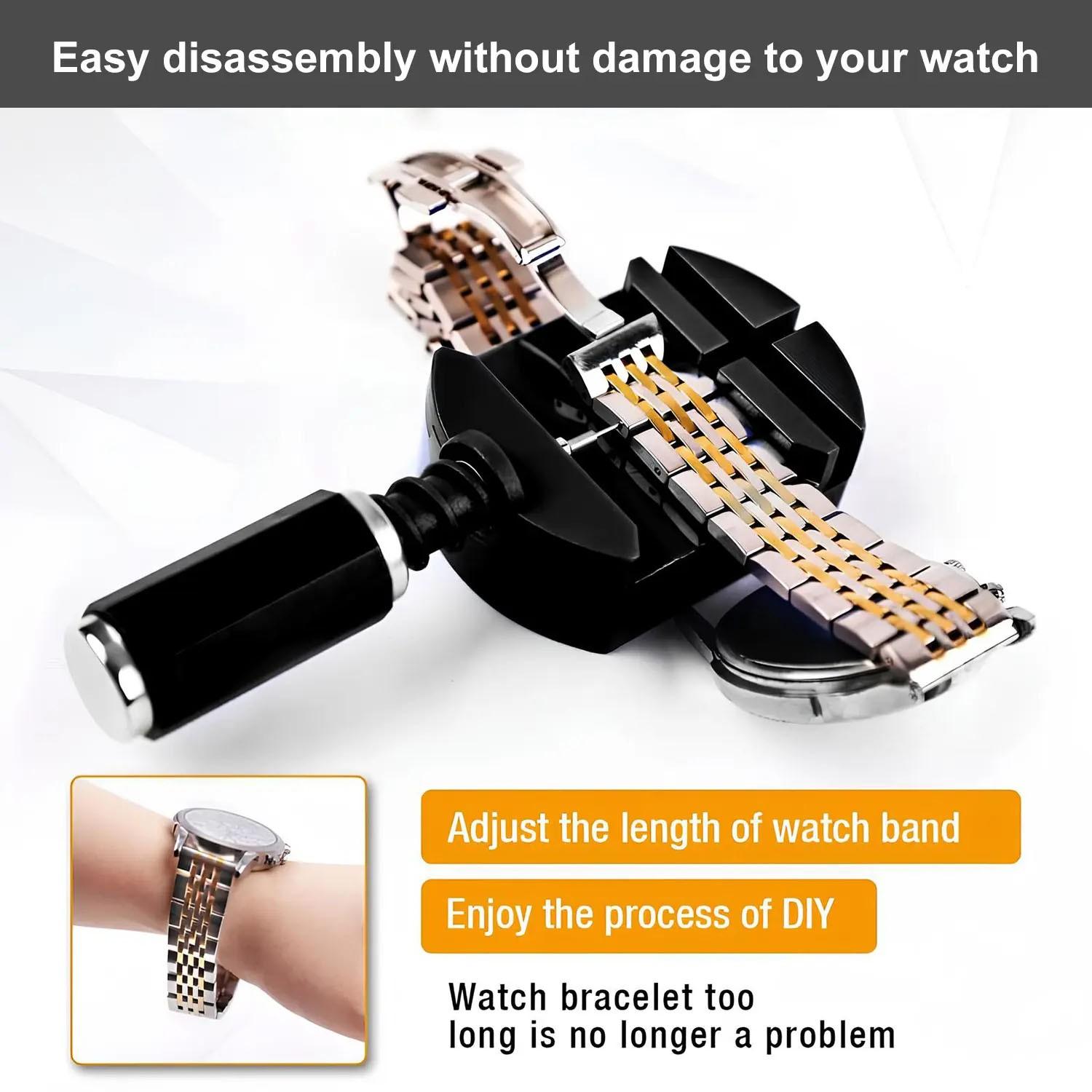 Watch Link Removal Tool Set, Bracelet Adjustment Tools, Band Size Adjuster, Watch Repair Hammer, Strap Adjuster, Watch Repair Toolkit, User Manual Included