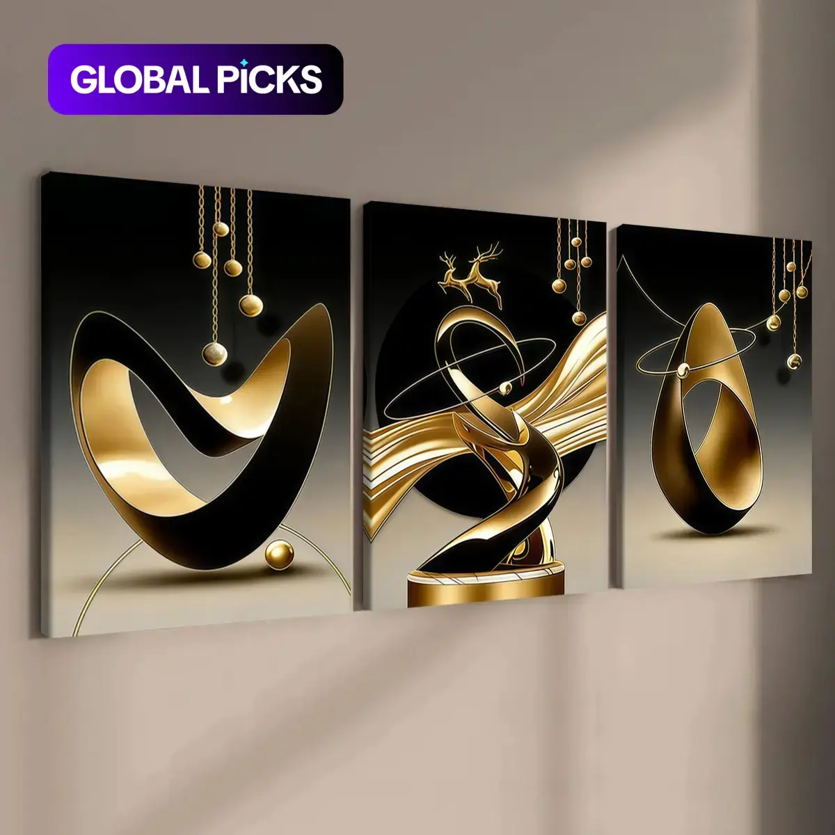 3-Count Wood Framed Canvas Decor Painting Prints, Abstract Modern Geometric Design Decorative Poster, Modern Entryway & Family Poster, Home Decoration, for Corridor & Bedroom Walls, Waterproof Art