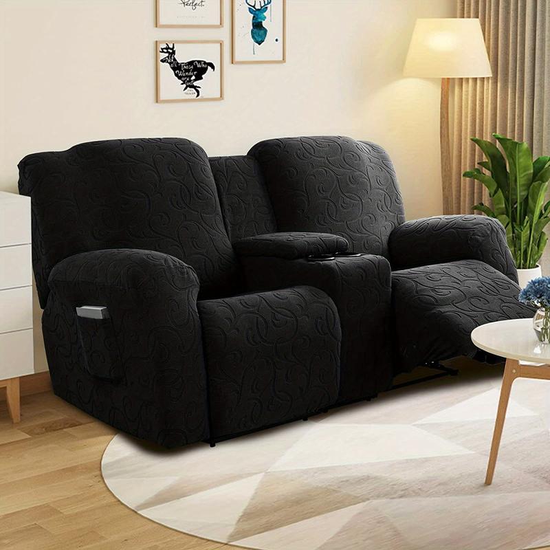 Recliner Loveseat Cover with Center Console, 2 Seater Jacquard Recliner Slipcover with Pockets, Washable Removable Cushions Protector #TikTokShopHolidayHaul