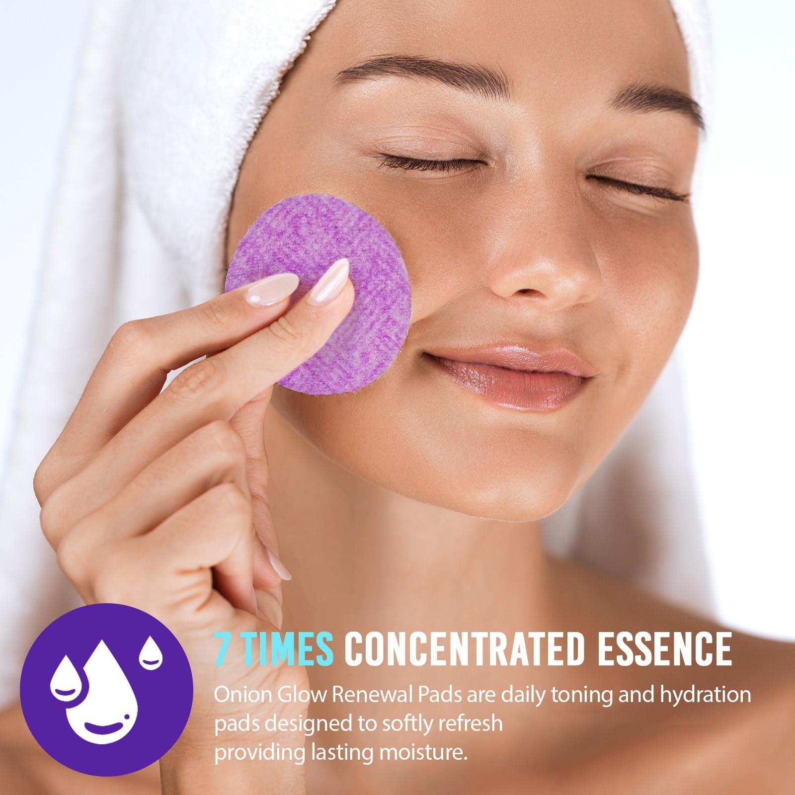 Ikzee ONION GLOW RENEWAL HYDRATING PADS,60 pieces per pack. Gentle cleansing, moisturizing facial wipes. Unique skin care sheets. Experience a different skincare routine. Perfect daily skincare procedure.
