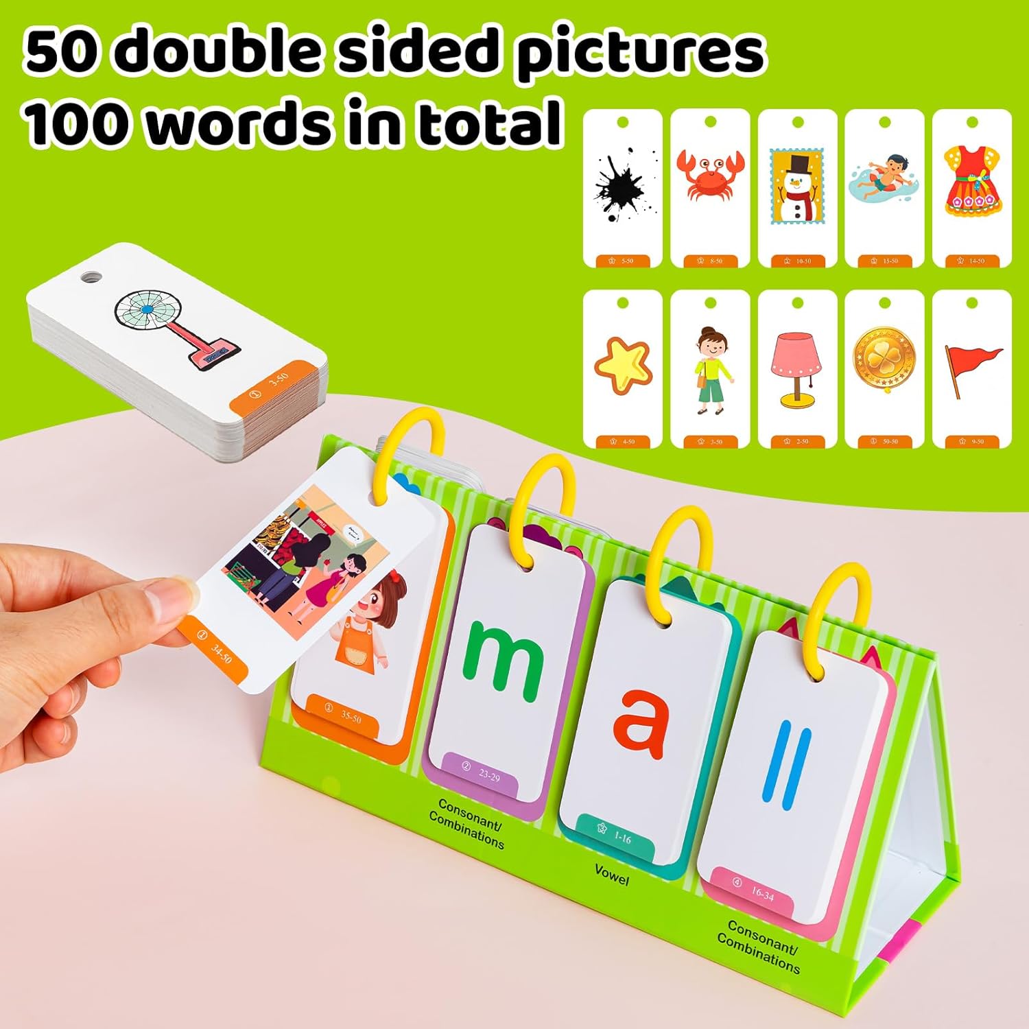 Cvc & Cvcc Words Games Phonics Flash Cards for Preschool Kindergarten, Alphabet Learning Pocket Chart, Educational Tool for Students Teachers, Flashcards Learning Alphabet