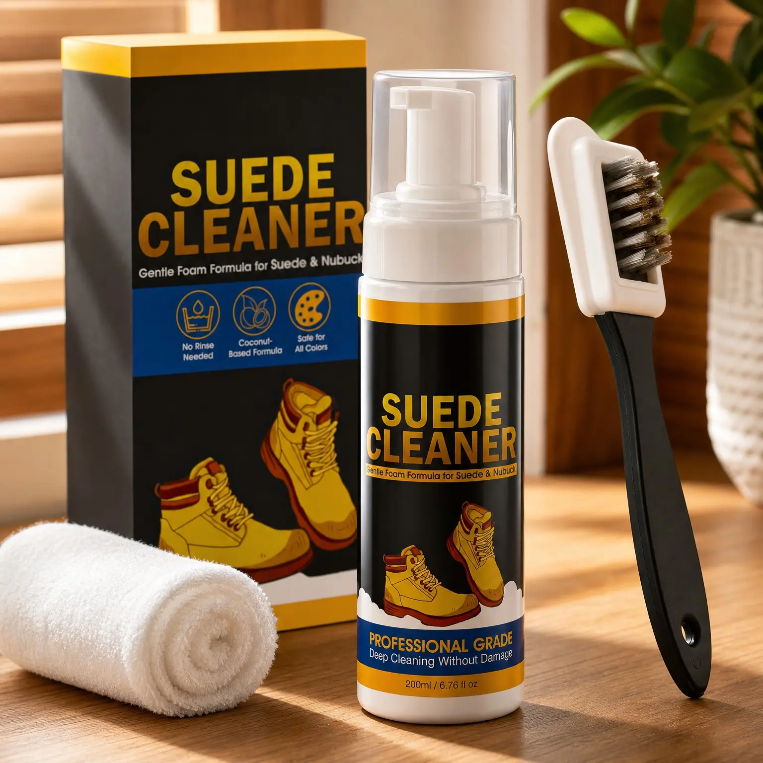 Suede & Nubuck Cleaner Foam Spray Kit – Removes Stains, Restores Nap, Color-Safe Rich Foam, 6.76 fl oz with Brush & Cloth for Shoes, Boots, Bags & UpholsteryGift