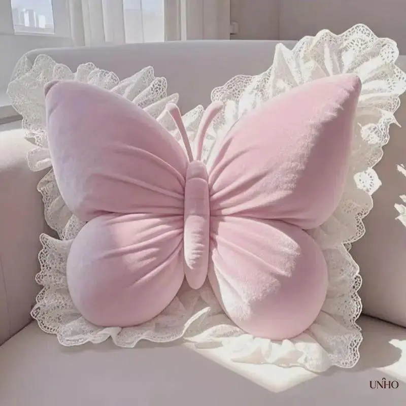 Butterfly-Shaped Durable Lumbar Support Waist Cushion, Soft Floral Home Decor, Aesthetic Unique Funky Room Embellishment For Bedroom And Office Fashion Accessory