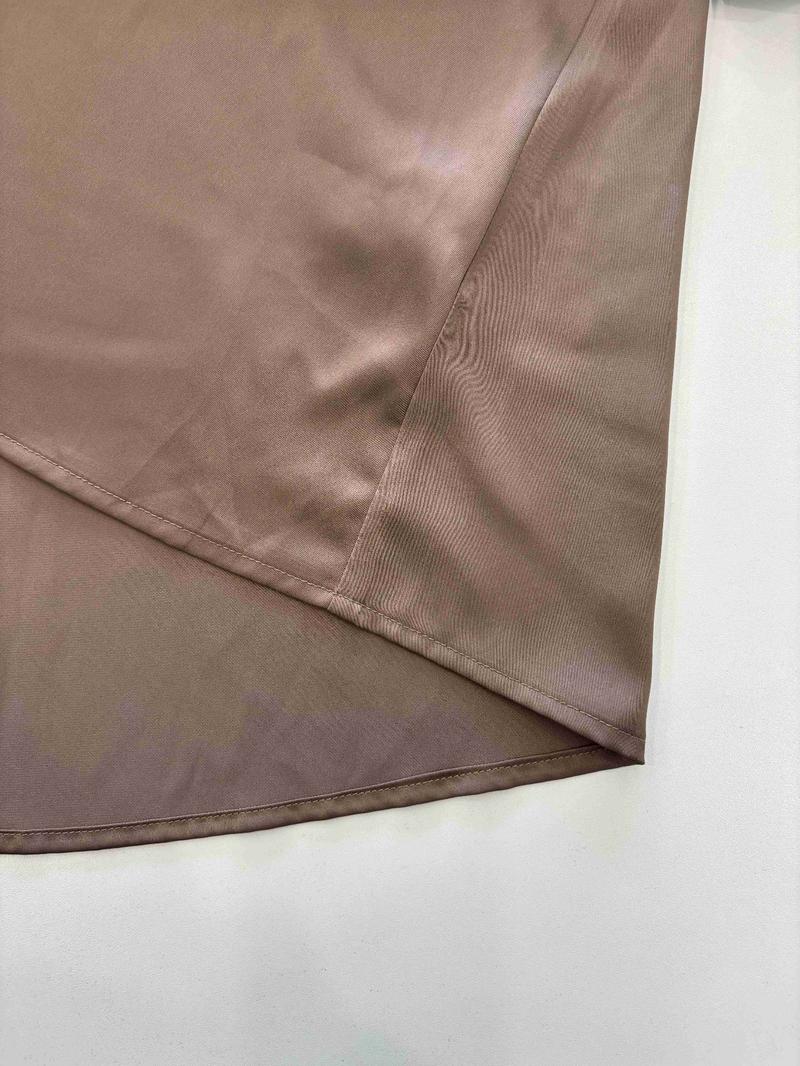 Elegant Satin Women's Dress, Long Sleeve Round Neck, Belted Plain Style, Chic Elegant Fitted, Perfect for Parties and Formal Occasions, Spring & Fall