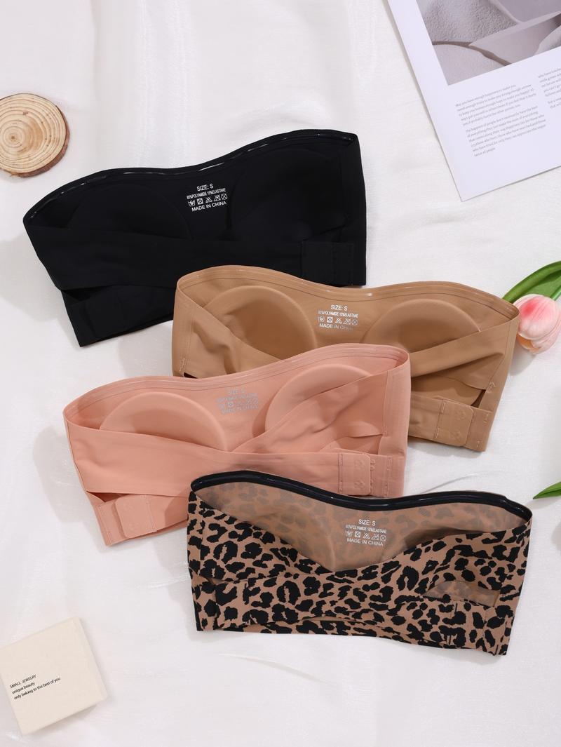 Women's Backless Bralette Set, Leopard & Solid Colors, Adjustable Straps, Crisscross Buckle Design, Comfortable Detachable Pads