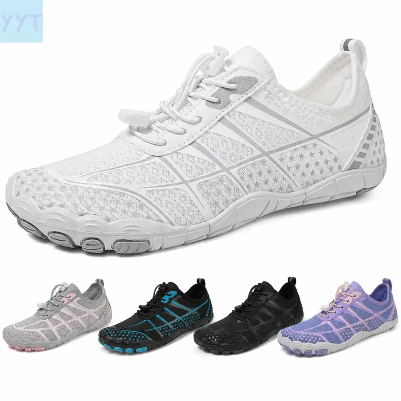 YYT1 Senior-Friendly Comfortable Casual Walking Sneakers - Soft Cushioned Breathable Mesh Shoes with Adjustable Quick Laces, Rubber Sole, Barefoot Toe Design, Foot Pressure Relief & Plantar Fasciitis Support