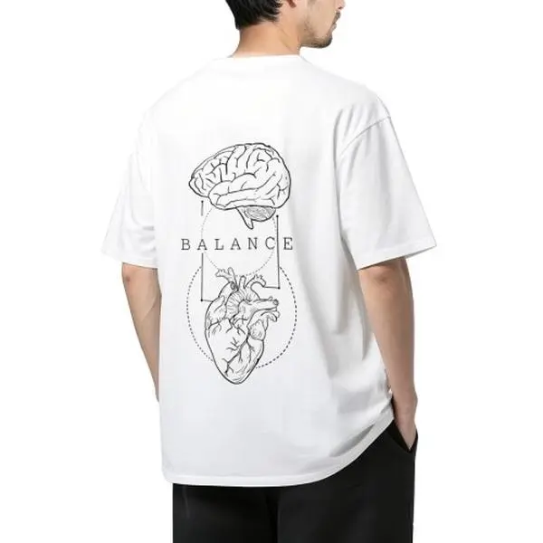 Brain and Heart T-Shirt for Men and Women, "Balance" Anatomical Graphic Tee, Minimalist Psychology Inspired Shirt, 100% Cotton Short Sleeve Crew Neck Top, Boho Casual Streetwear, Unique Everyday Outfit, Gift for Psychology Lovers, S-5XL