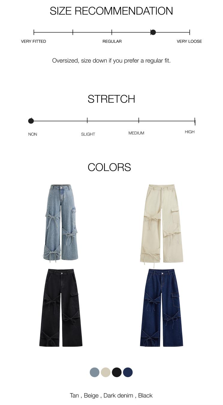 Cider [4 colors, size 0-10] Cider Denim Mid Rise Solid Bowknot Pocket Wide Leg Jeans