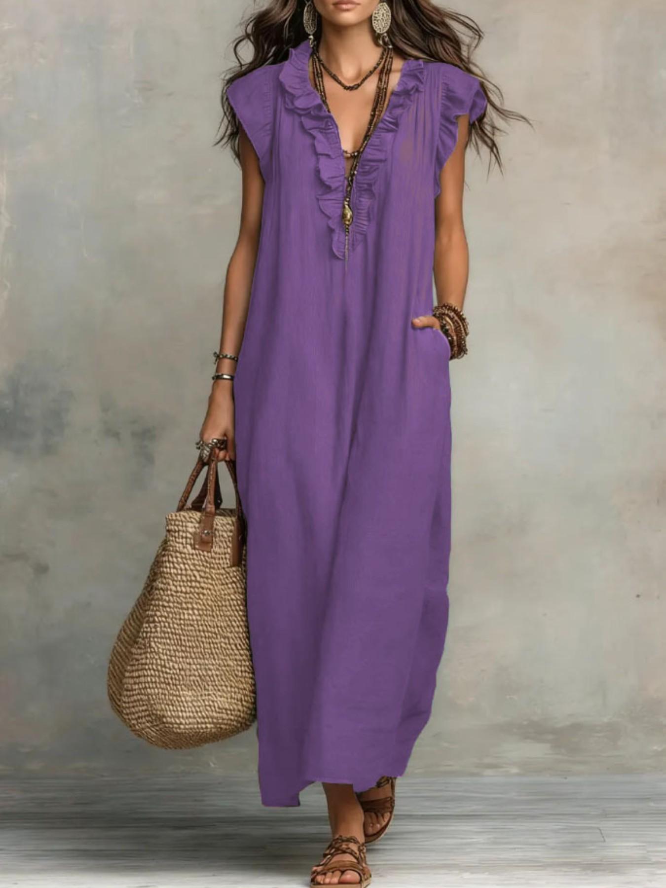 Bohemian Flying Sleeves Floor Length Skirt, Spring Summer New Arrival, European and American Casual Style, Women's Fashion Dress