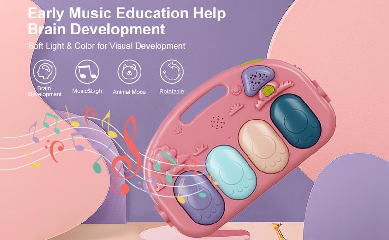 Baby Play Mat Baby Gym,Funny Play Piano Tummy Time Baby Activity Mat with 5 Infant Sensory Baby Toys, Music and Lights Boy & Girl Gifts for Newborn Baby(Pink Tiger)