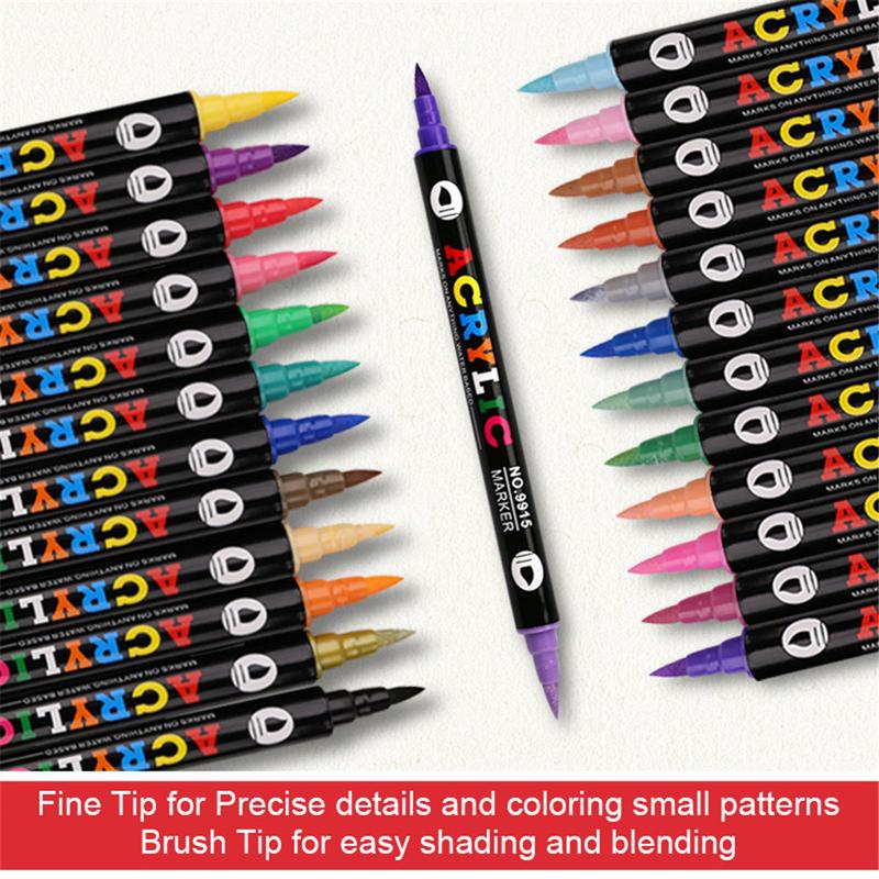 Acrylic Paint Markers, 24/48/72/96/120 Colors, Dual Tips Dual Color, for Rock Painting, Canvas, Wood, Glass, Ceramic, Fabric, Plastic, Egg & Scrapbook