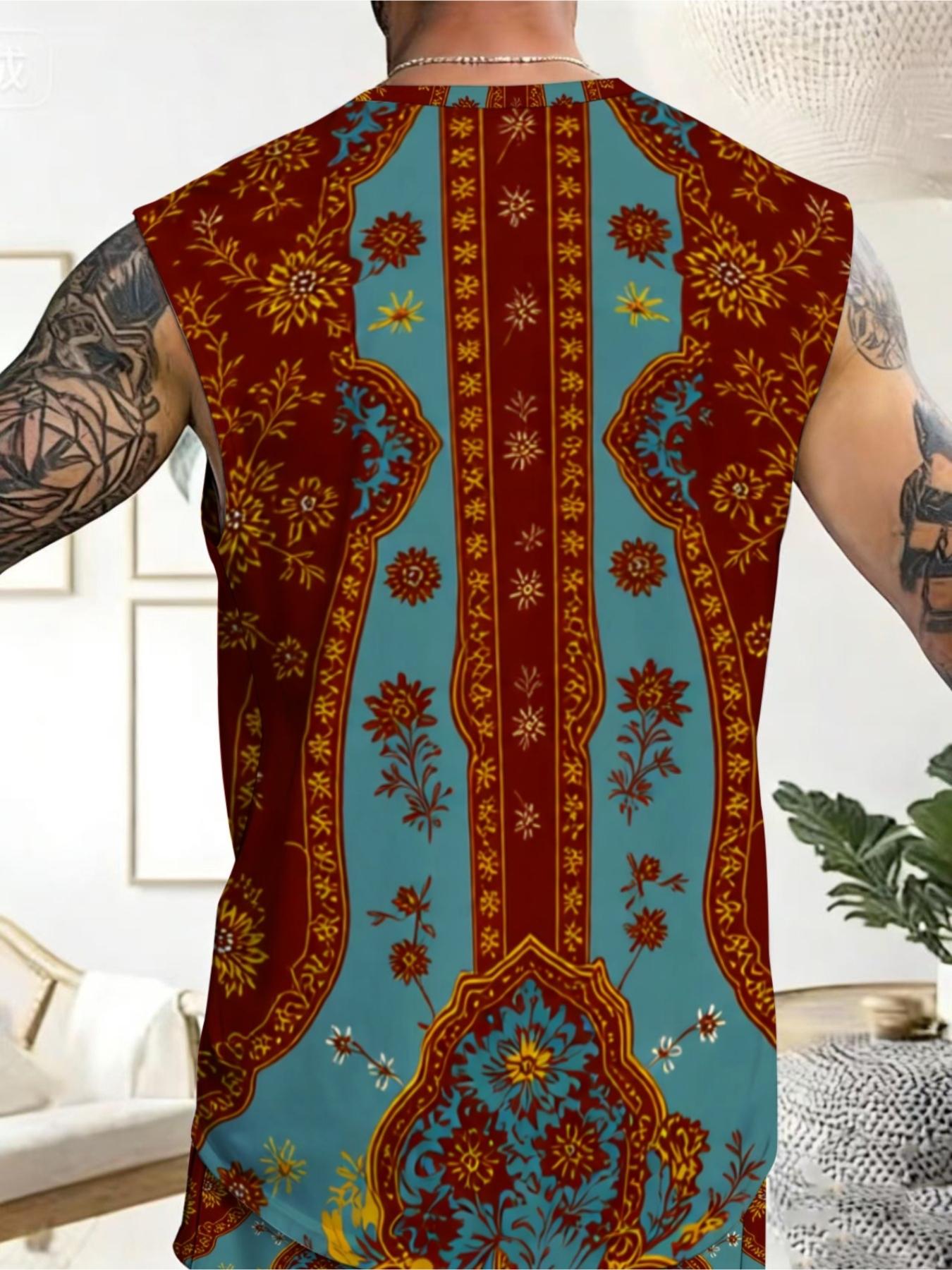 Men's Ethnic Print Sleeveless Summer Casual Set