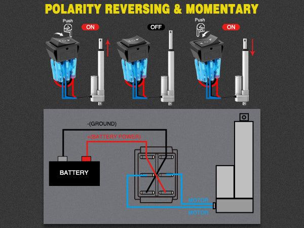 Nilight 6Pin Momentary Polarity Reverse Switch On Off On DPDT 3 Position 20A 12VDC 125VAC Motor Control Automatic Reset for Boat Automotive RV Jack Power Toggle w/Jumper Wire
