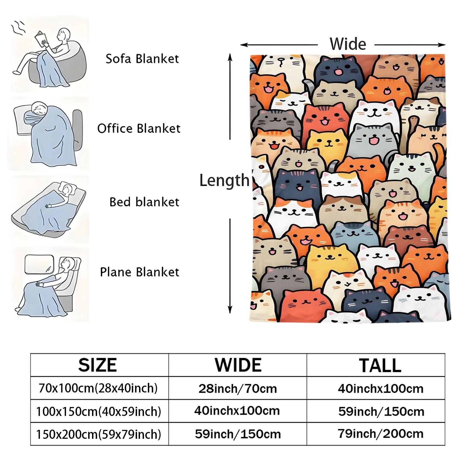 Cartoon Cat Print Blanket  Soft and Cute Flannel Blanket with Cat Print The Perfect Gift for Animal Lovers. Lightweight and Comfortable, Ideal for Bedrooms, Sofas, Living Rooms, and Outdoor Use